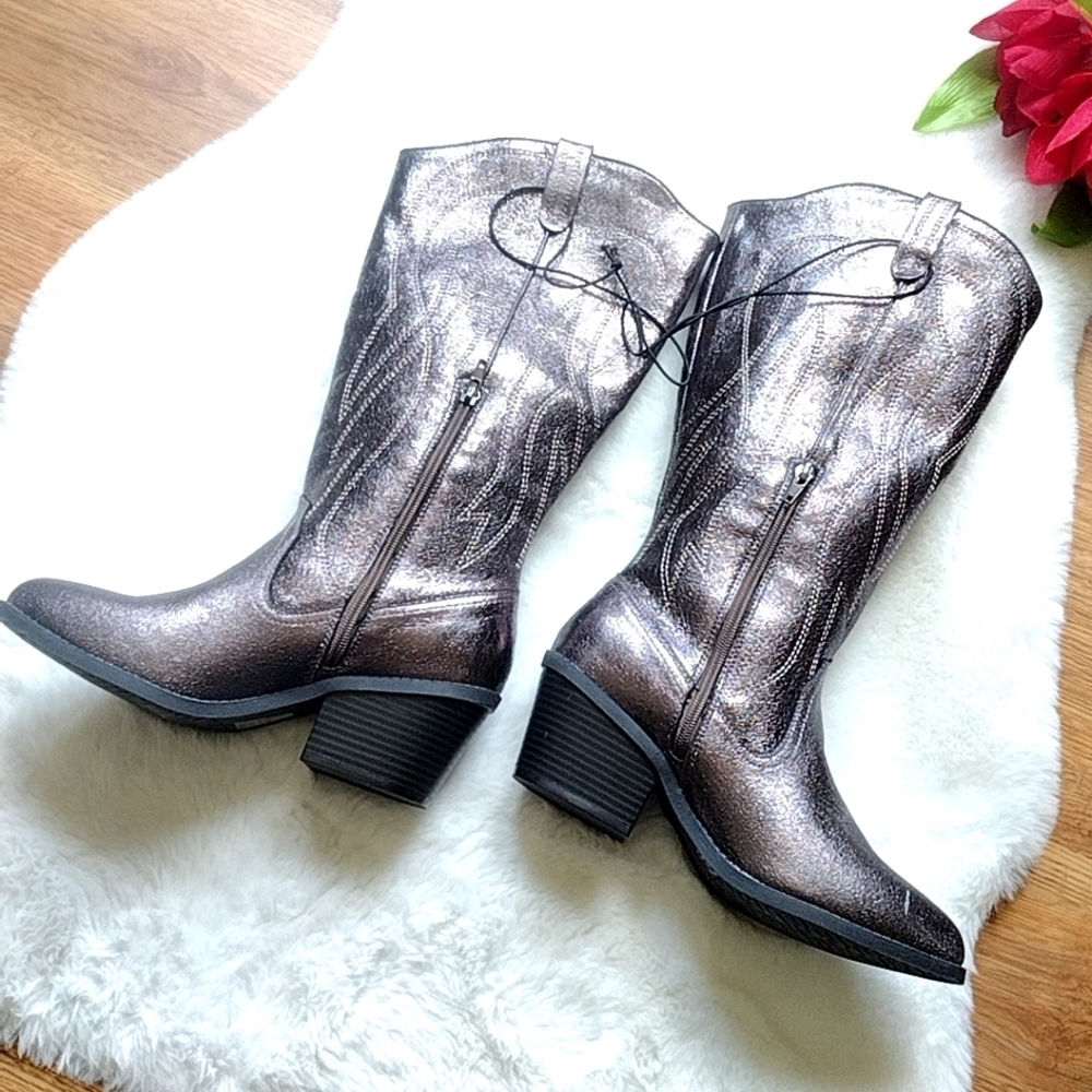 Women's Country Western Boots Festival Metallic Boots Stacked Heel | Size 7.5 - Picture 14 of 17
